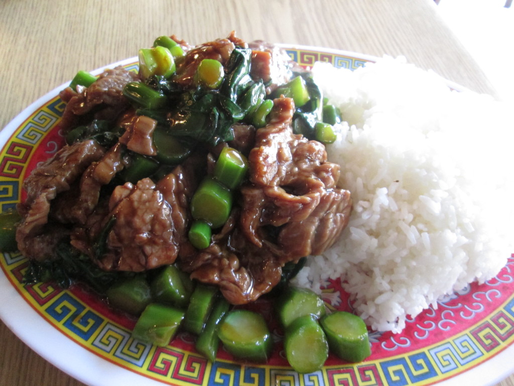 the Hangar Steak with Chinese Broccoli (at Brooklyn Wok Shop)