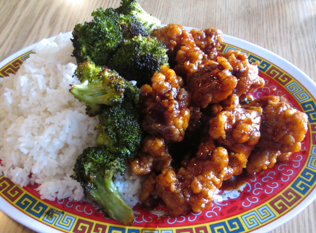 the General Tso's Chicken with Roasted Broccoli (at Brooklyn Wok Shop)