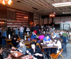 the main dining hall at Red Hook's Hometown Bar-B-Que