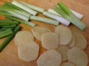 coins of ginger and scallion segments