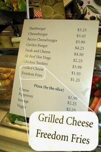 Freedom Fries listed on the menu at one of the Congressional cafeterias on The Hill (photo by Ian Everhart) 
