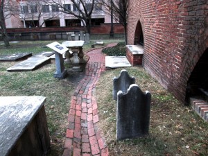 the brick path that leads from the main gate, around the side of Westminster Hall, to Poe's grave  