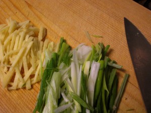 julienned ginger and scallions