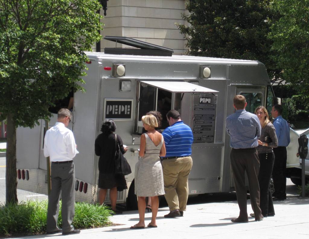 the Pepe Truck serving lunch time customers (along Massachusetts Ave, NW near Union Station)