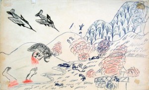 a drawing from the Legacies of War exhibition (photo from C. Khamvongsa)