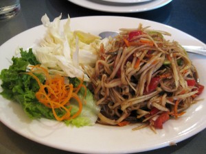 "tam mak hoong" or Lao style papaya salad 