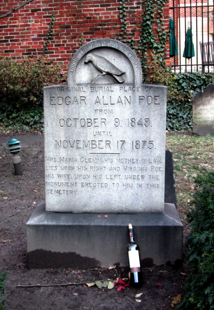 Poe's original gravesite (in the rear of the cemetery) where the Poe Toaster offered his annual toasts