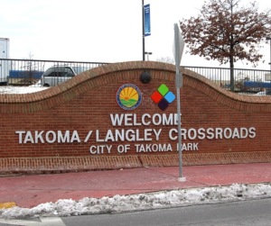 the welcome sign at the corner of New Hampshire Ave. and University Blvd.