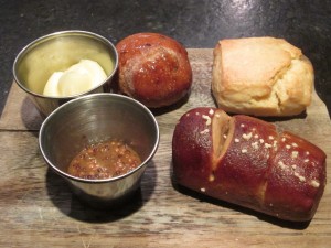 the bread board at Birch & Barley (with Pretzel Roll at bottom right)