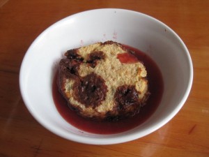 Chocolate Bread Pudding with Strawberry Sauce