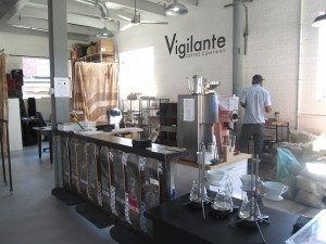 the right side of the roastery and café where the roasting and production take place