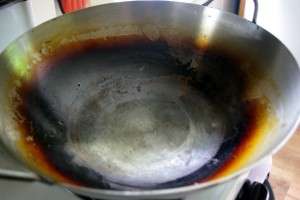 a wok after initial burning (photo courtesy of Meg Cowen) 